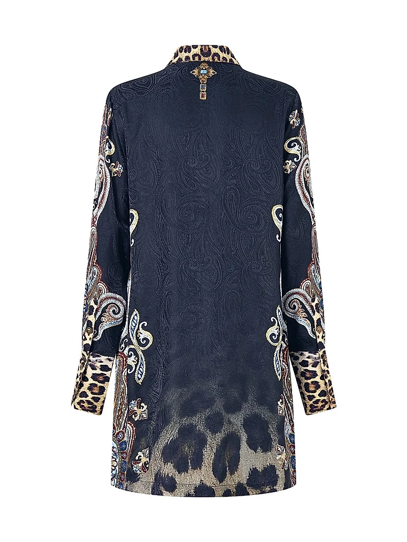 Istanbul Animalia Printed Silk Mini-Shirtdress