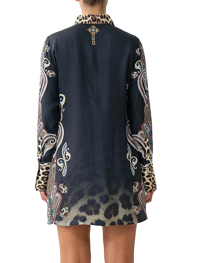 Istanbul Animalia Printed Silk Mini-Shirtdress