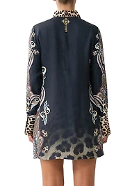 Istanbul Animalia Printed Silk Mini-Shirtdress