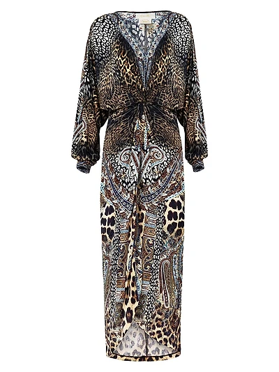 Istanbul Animalia Printed Twist-Front Midi-Dress