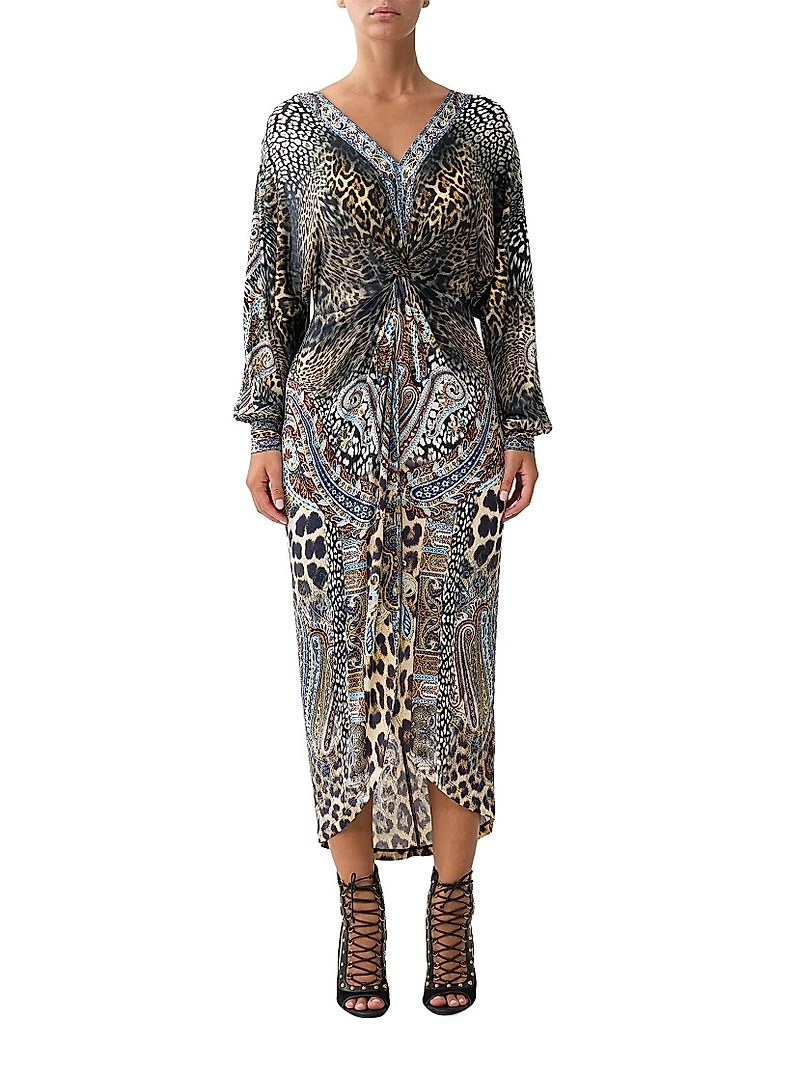 Istanbul Animalia Printed Twist-Front Midi-Dress