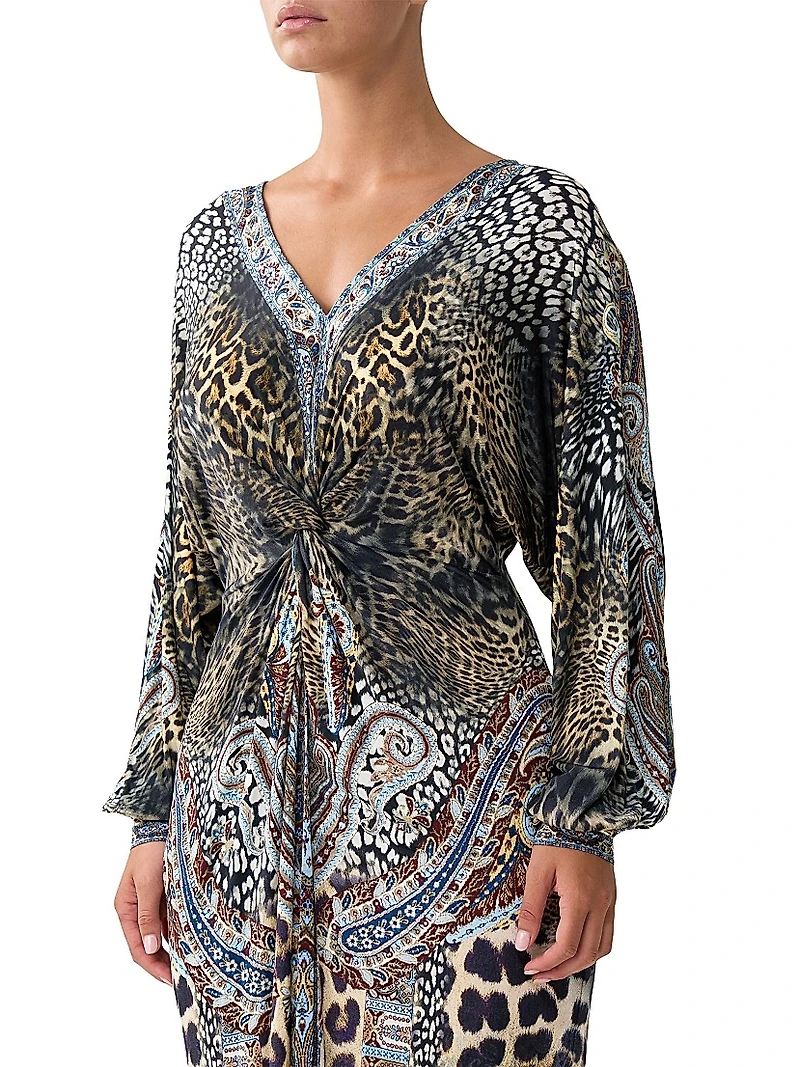 Istanbul Animalia Printed Twist-Front Midi-Dress