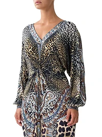 Istanbul Animalia Printed Twist-Front Midi-Dress