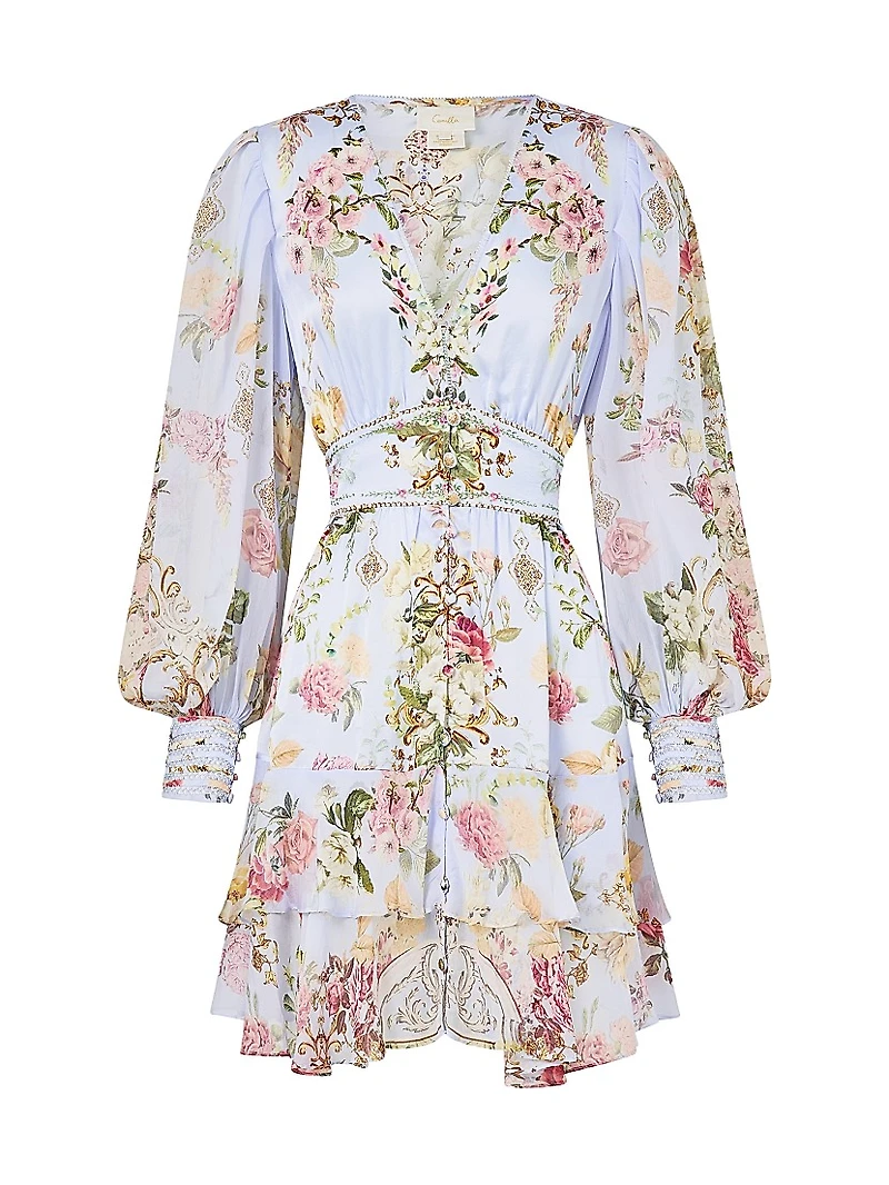 Tiled Time Silk Frill Minidress