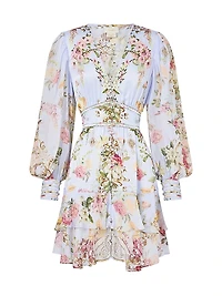 Tiled Time Silk Frill Minidress