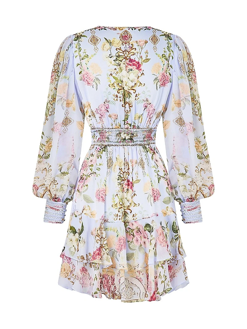 Tiled Time Silk Frill Minidress