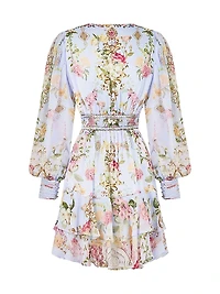 Tiled Time Silk Frill Minidress