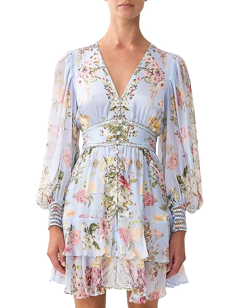 Tiled Time Silk Frill Minidress