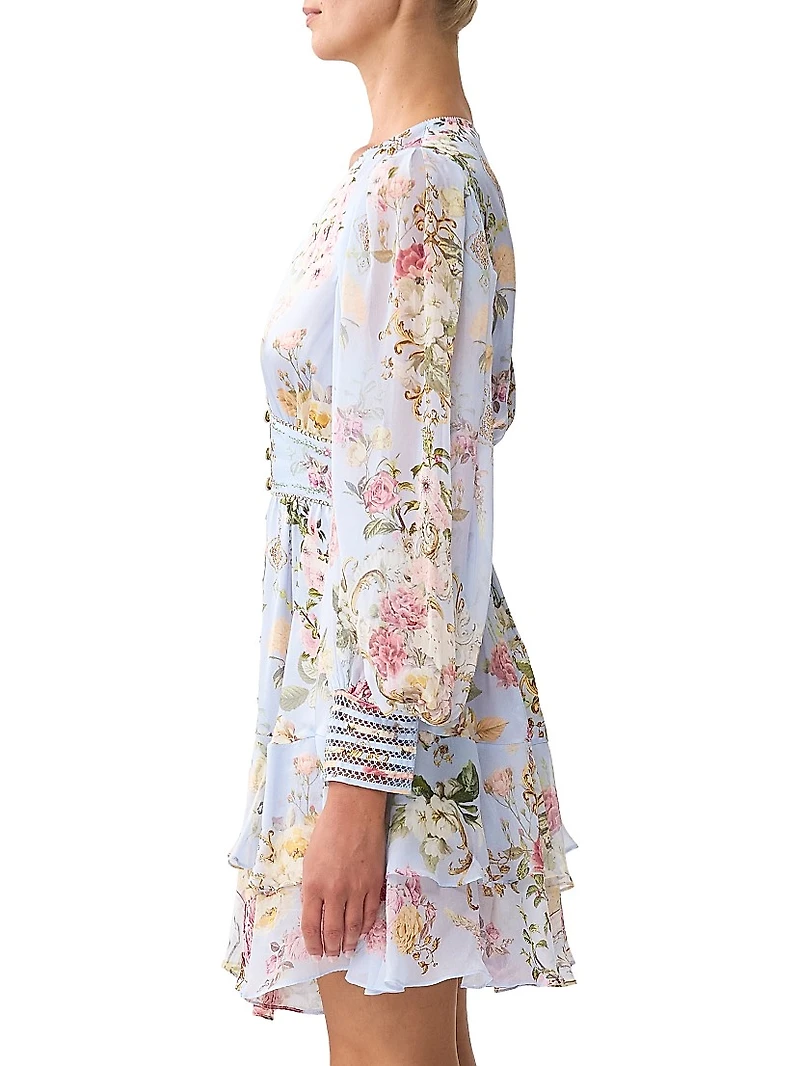 Tiled Time Silk Frill Minidress