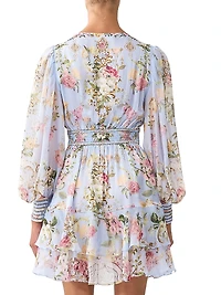 Tiled Time Silk Frill Minidress