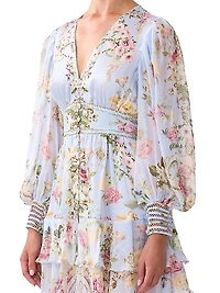 Tiled Time Silk Frill Minidress