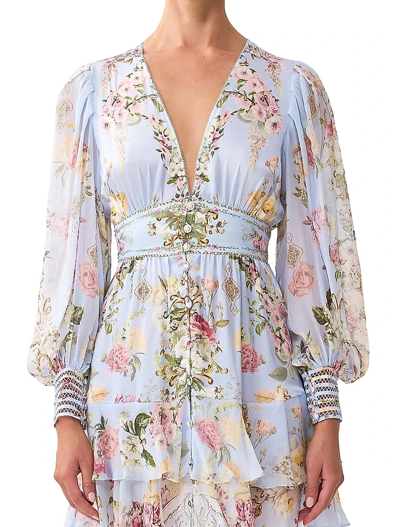 Tiled Time Silk Frill Minidress