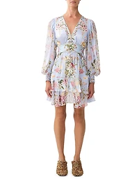 Tiled Time Silk Frill Minidress