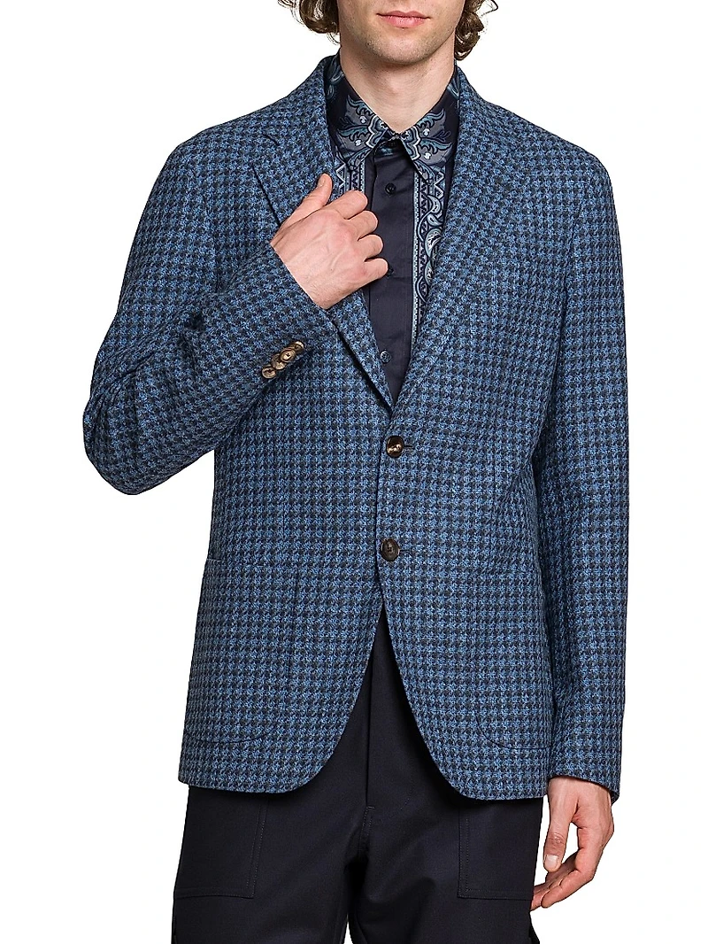 Houndstooth Wool-Blend Blazer