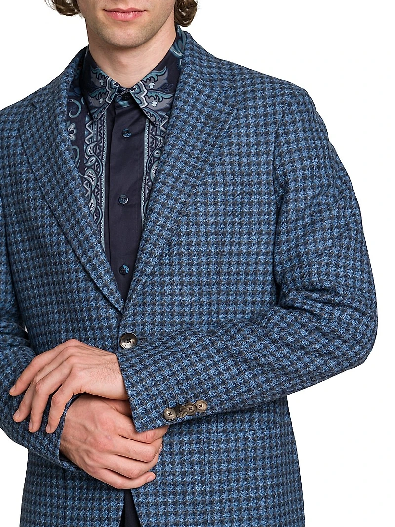 Houndstooth Wool-Blend Blazer
