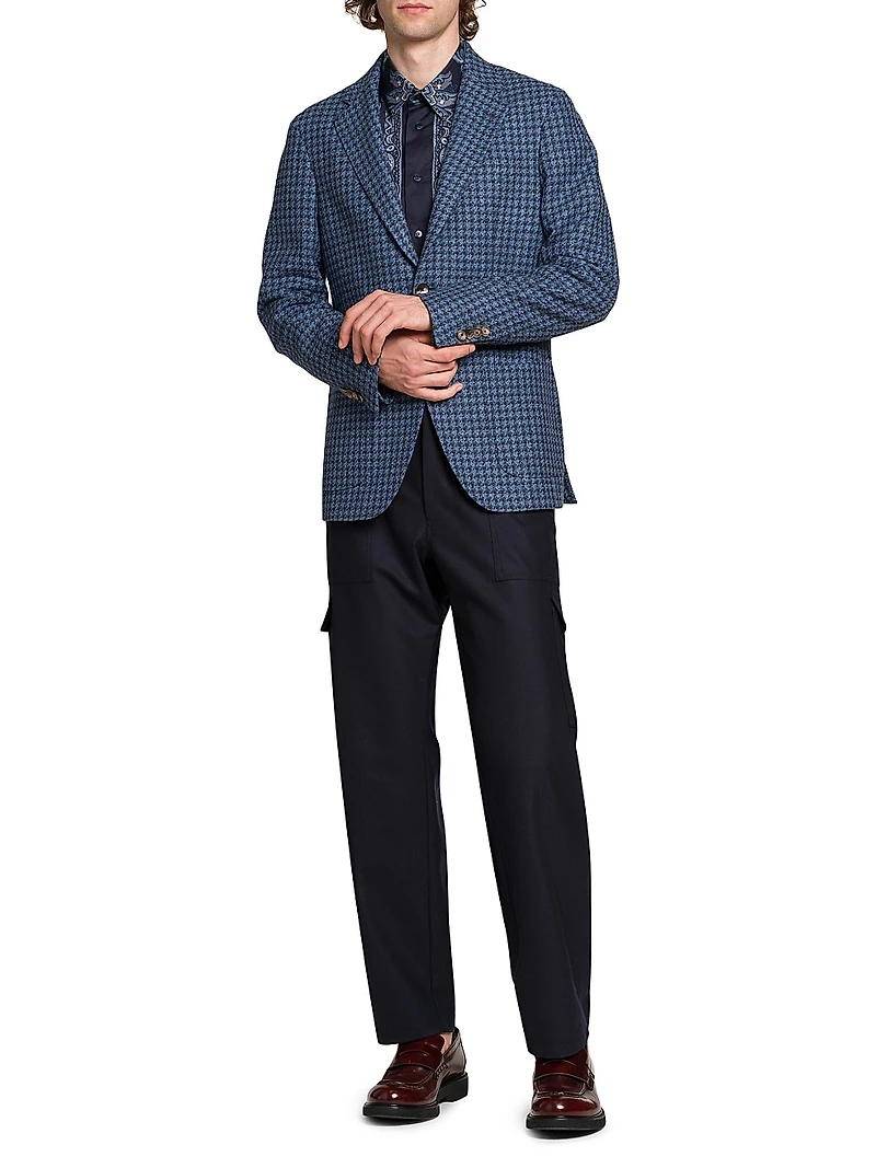 Houndstooth Wool-Blend Blazer