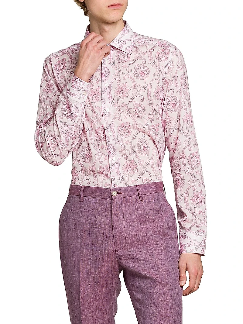 Paisley Cotton Button-Front Shirt