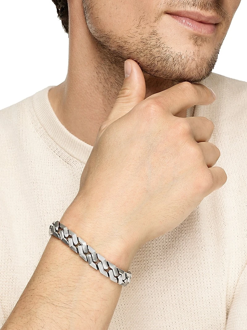 Curb Chain Angular Link Bracelet Sterling Silver, 11.5MM