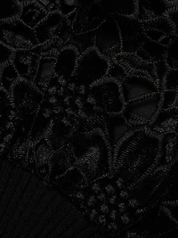 Velvet Lace-Sleeve Rib-Knit Sweater