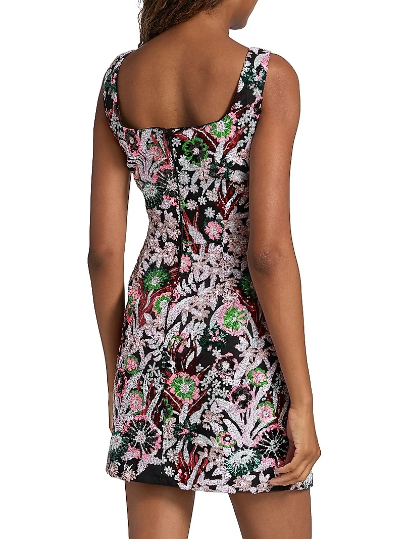 Wildflower Floral-Sequin Minidress