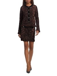 Leopard-Print Fringe-Hem Knit Skirt