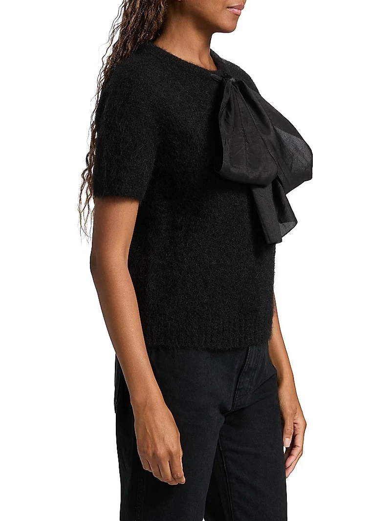 Combination Bow Fuzzy Sweater