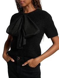 Combination Bow Fuzzy Sweater