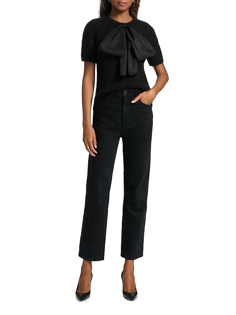 Combination Bow Fuzzy Sweater