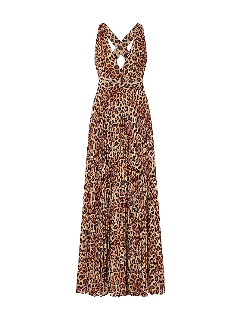 Oria Leopard-Print Pleated Maxi Dress