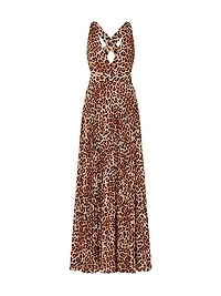 Oria Leopard-Print Pleated Maxi Dress