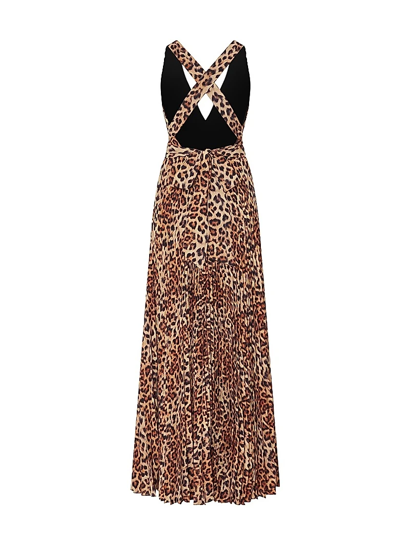 Oria Leopard-Print Pleated Maxi Dress