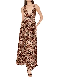 Oria Leopard-Print Pleated Maxi Dress