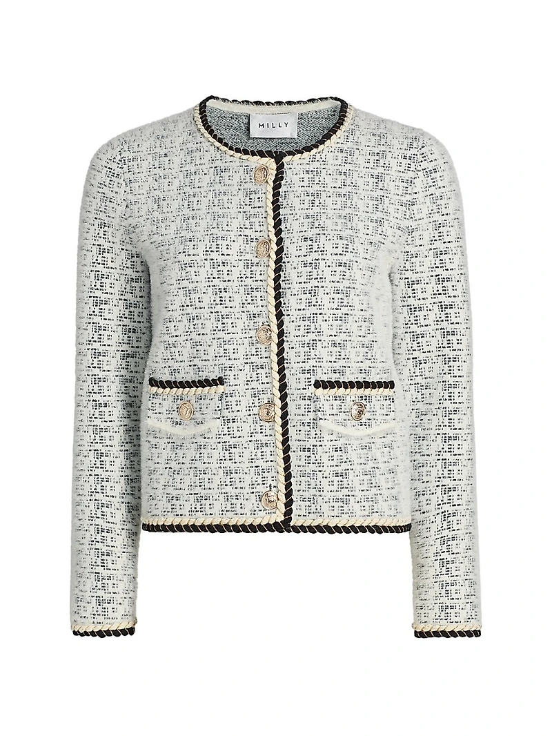Braided-Trim Tweed Cardigan