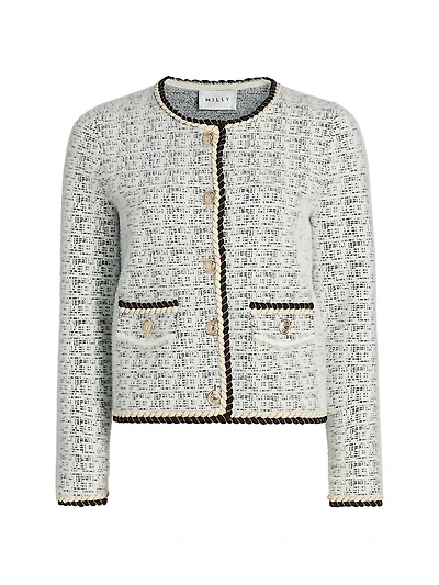 Braided-Trim Tweed Cardigan