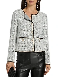 Braided-Trim Tweed Cardigan