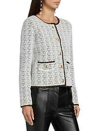 Braided-Trim Tweed Cardigan