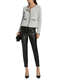Braided-Trim Tweed Cardigan