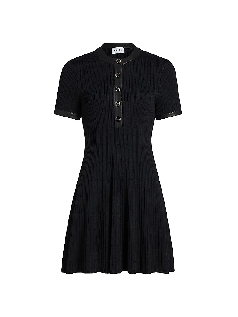 Faux Leather-Trim Henley Minidress