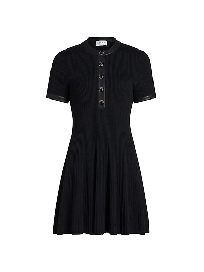 Faux Leather-Trim Henley Minidress