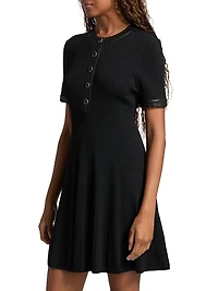 Faux Leather-Trim Henley Minidress