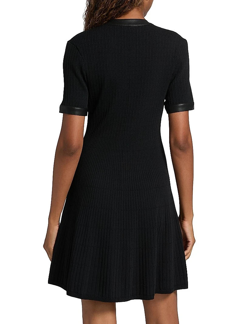 Faux Leather-Trim Henley Minidress