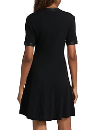 Faux Leather-Trim Henley Minidress