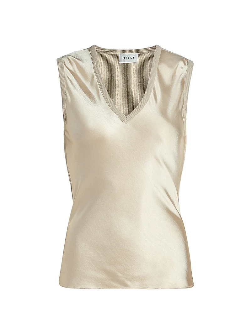 Satin Knit V-Neck Shell Top