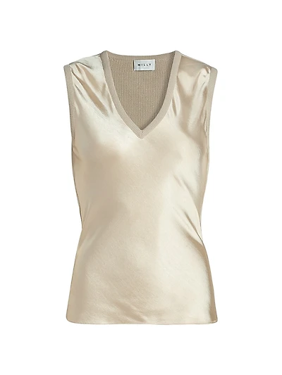 Satin Knit V-Neck Shell Top