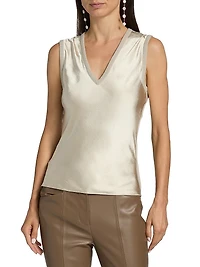 Satin Knit V-Neck Shell Top