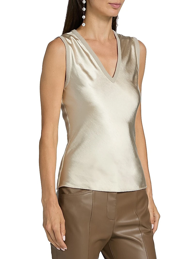 Satin Knit V-Neck Shell Top