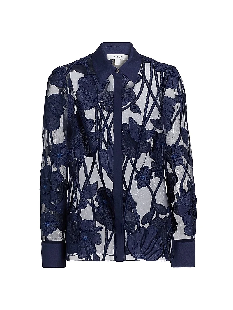 Ashton Grand Fleur Embroidered Sheer Blouse