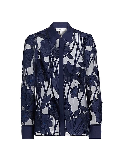Ashton Grand Fleur Embroidered Sheer Blouse