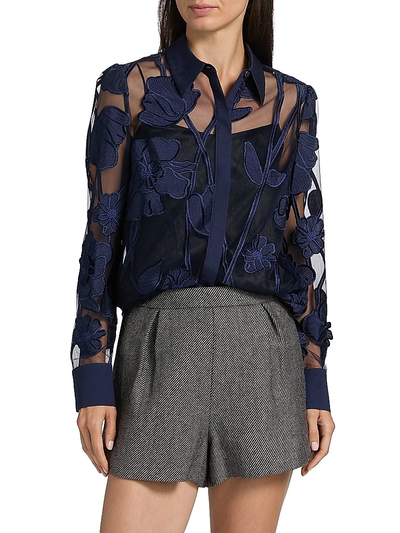 Ashton Grand Fleur Embroidered Sheer Blouse