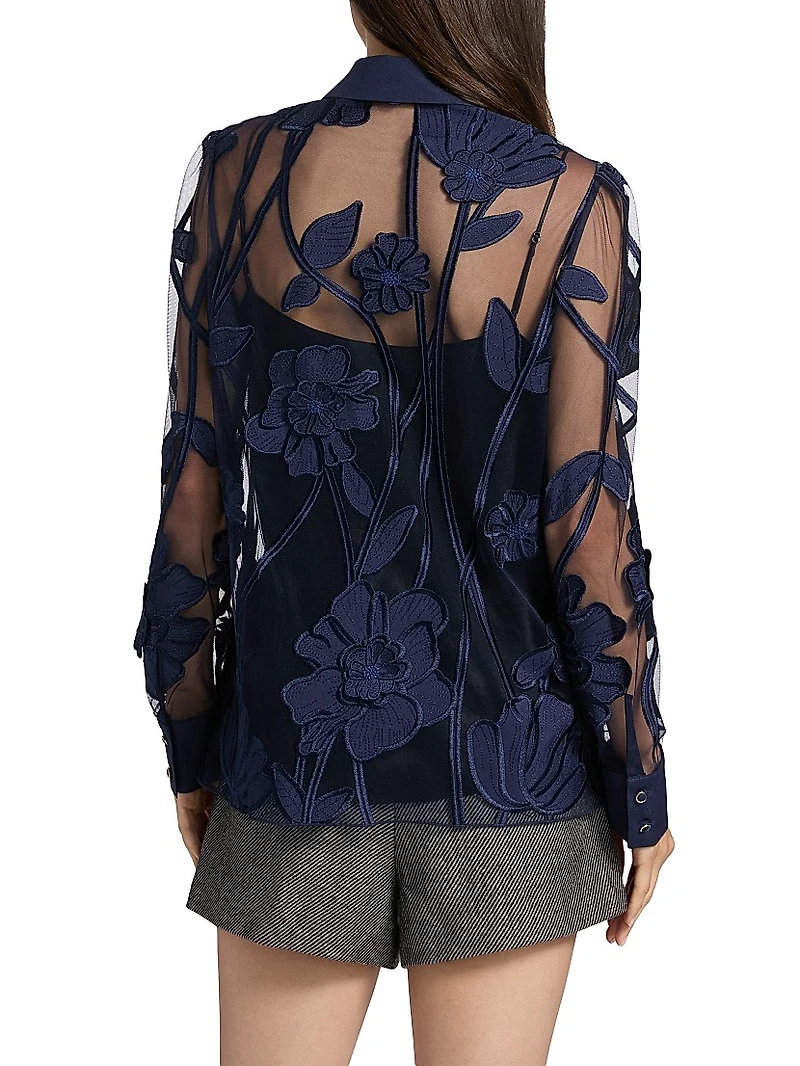 Ashton Grand Fleur Embroidered Sheer Blouse